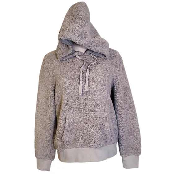 HIPPIE ROSE | Women's gray pullover sherpa hoodie sweater. - Picture 4 of 8